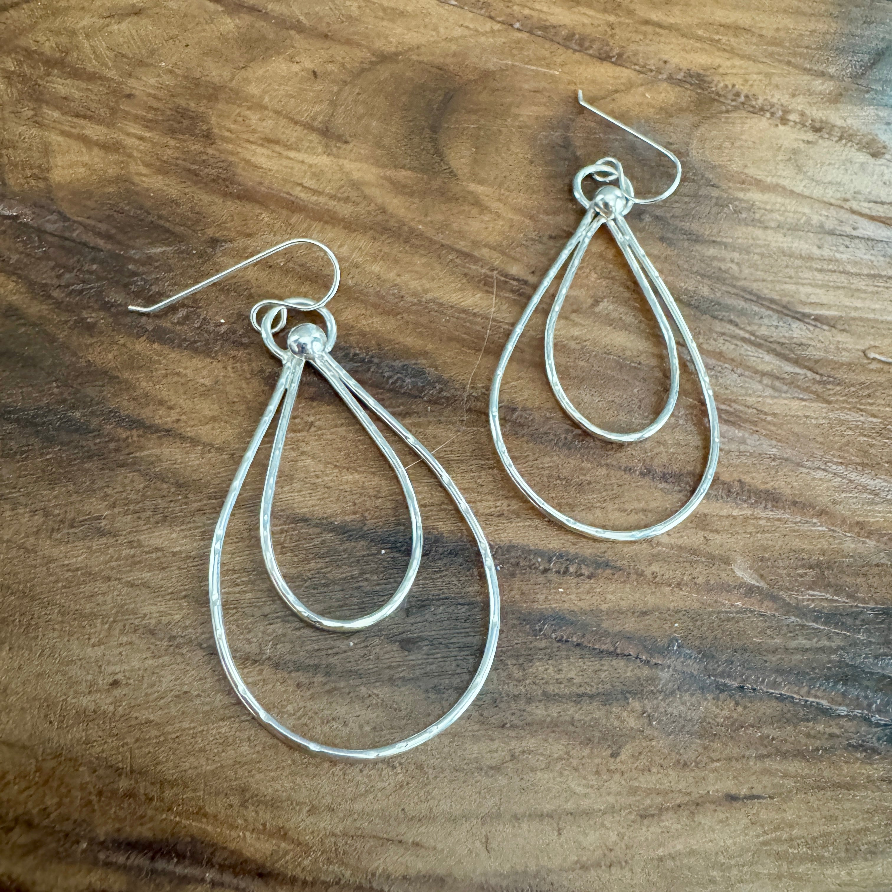 Double Teardrop Hammered Hoops
