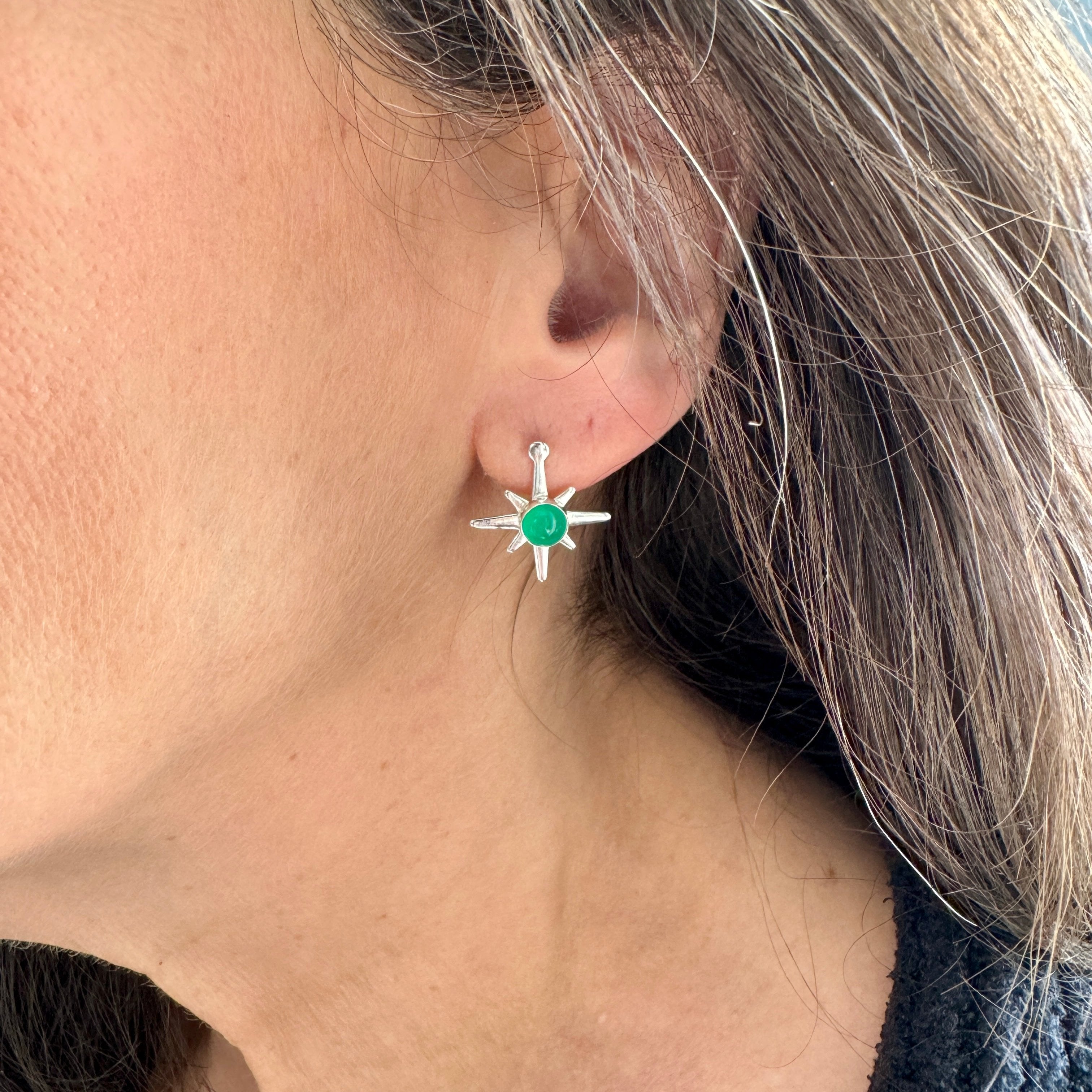 Green Onyx Star Burst Studs