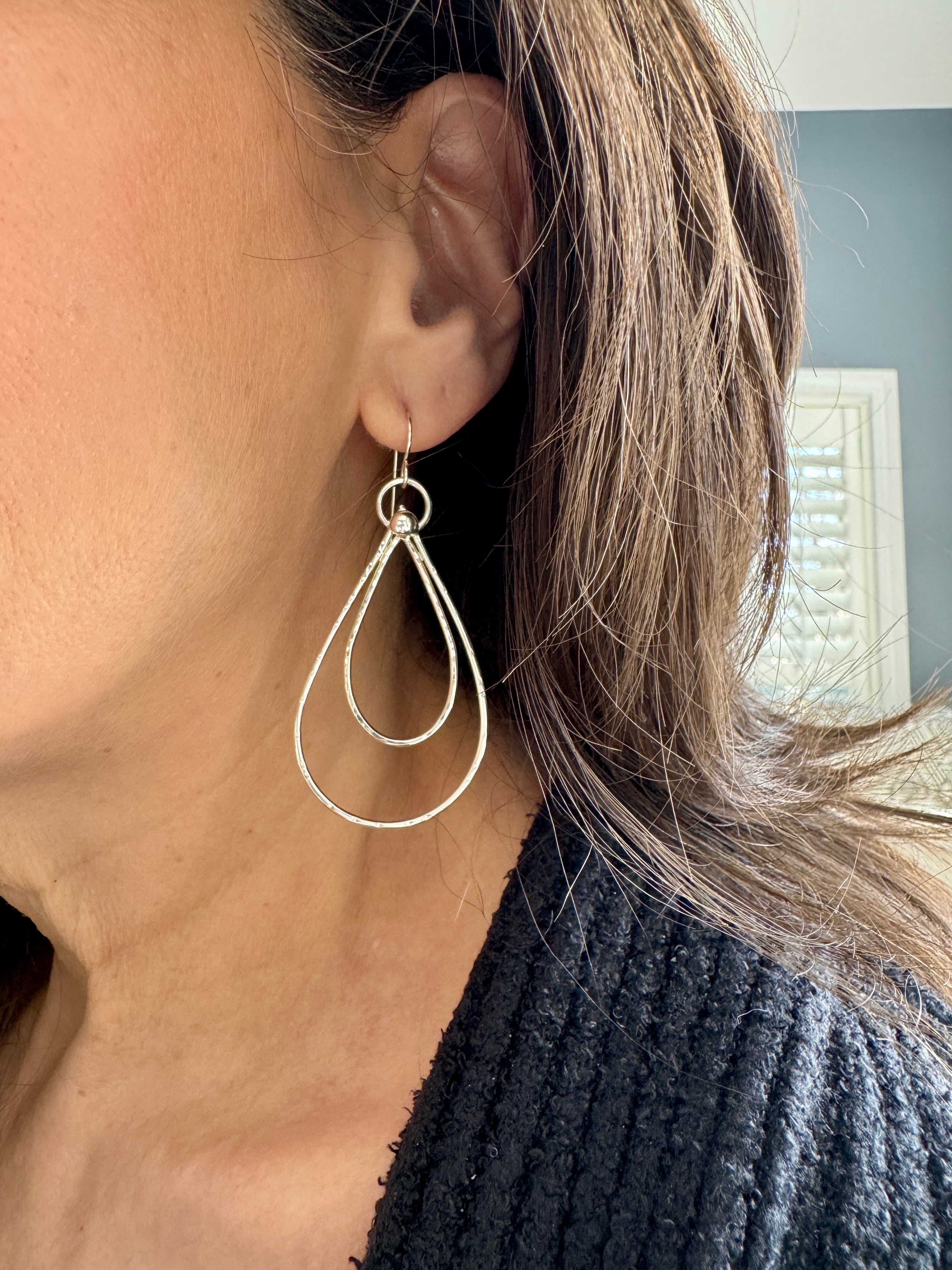 Double Teardrop Hammered Hoops