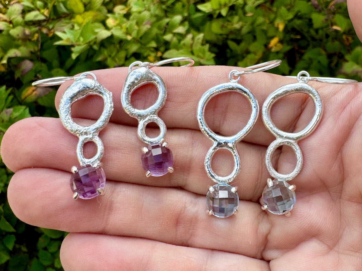 Double Bubble Blue Topaz or Amethyst Earrings – Jammin Hammer