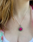 RUBY CHALCENDONY FUNKY FLOWER PENDANT