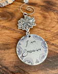 "I AM" MANDALA MANTRA ORNAMENT WITH FLOWER CHARM - PERSONALIZED