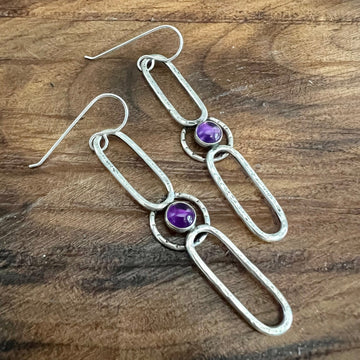 Amethyst Double Paperclip Birthstone Earrings