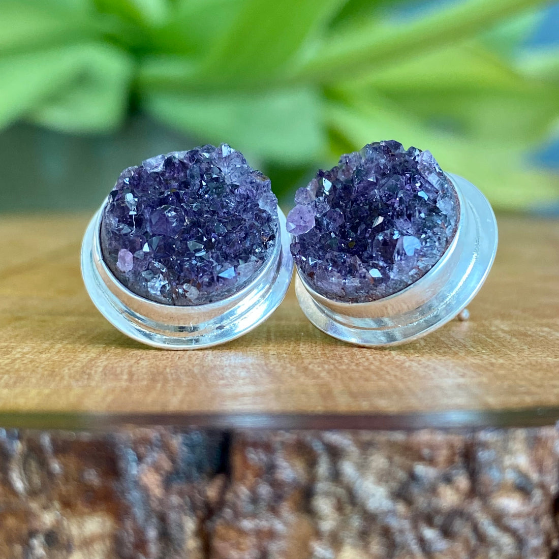 Amethyst Druzy Stud Earrings