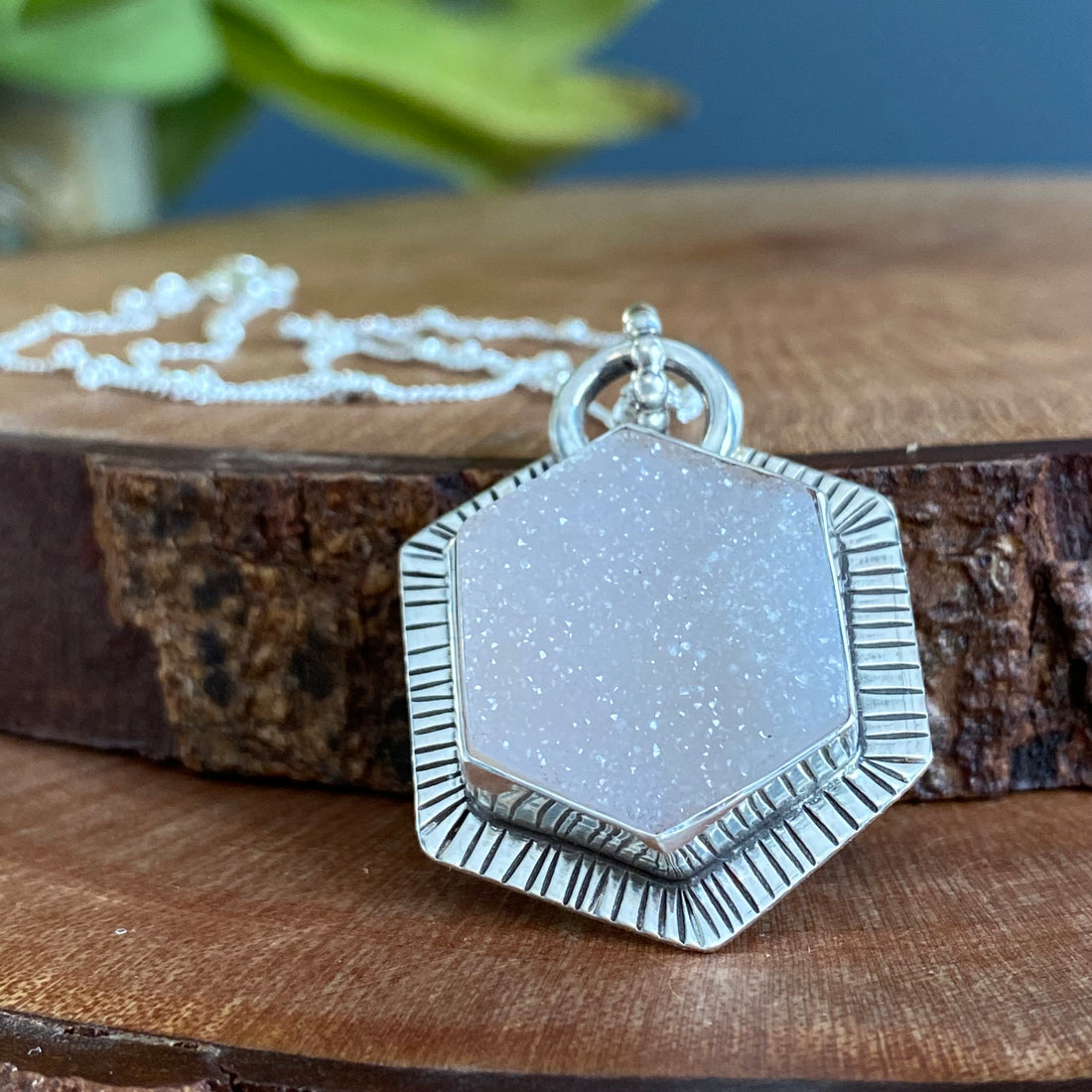 Hexagon Quartz Crystal Druzy Pendant